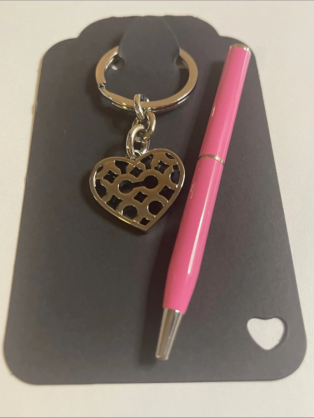 Coach Silver Heart Keychain with Pink Coach Pen